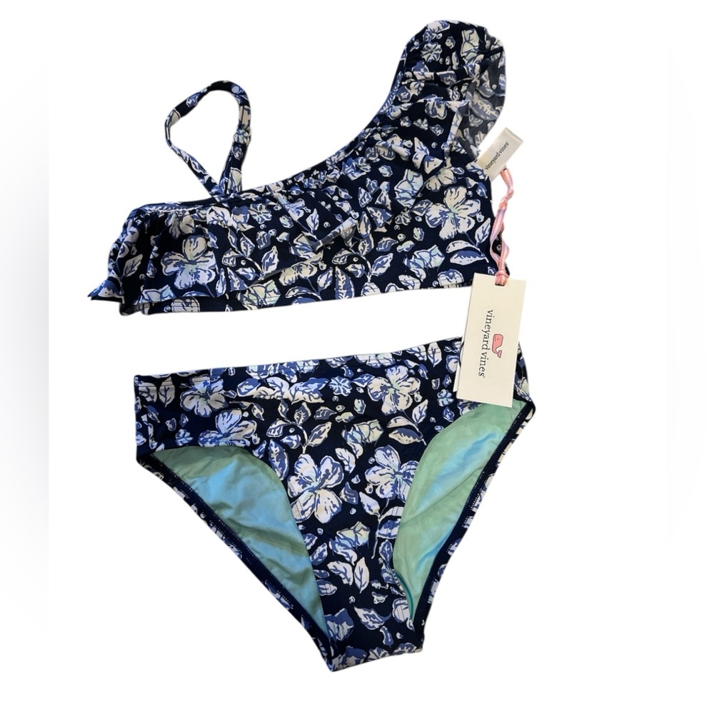 NWT - Vineyard Vines One-Shoulder Floral Ruffle Bikini, Size: Small (8-10)